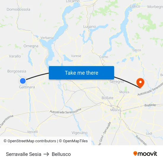 Serravalle Sesia to Bellusco map