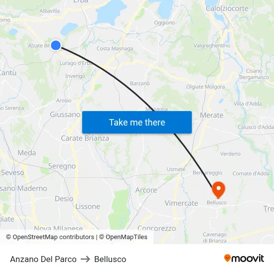 Anzano Del Parco to Bellusco map
