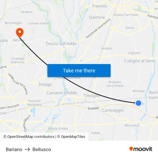 Bariano to Bellusco map