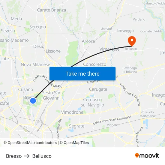 Bresso to Bellusco map