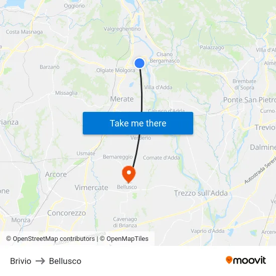 Brivio to Bellusco map