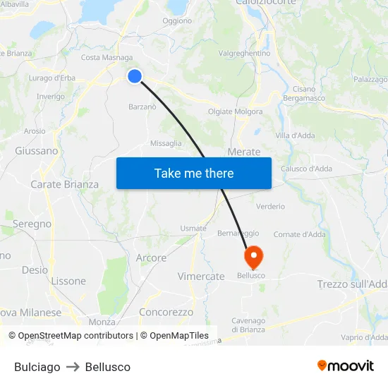 Bulciago to Bellusco map