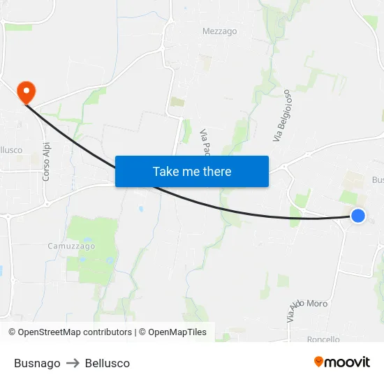 Busnago to Bellusco map