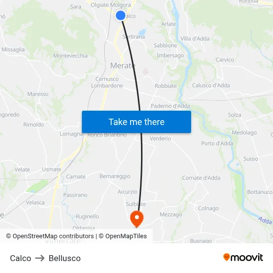 Calco to Bellusco map