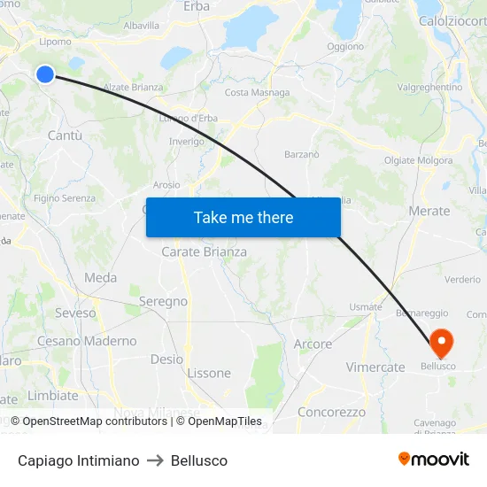 Capiago Intimiano to Bellusco map