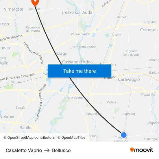Casaletto Vaprio to Bellusco map
