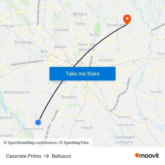 Casorate Primo to Bellusco map