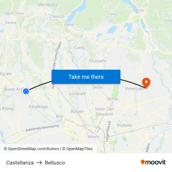 Castellanza to Bellusco map