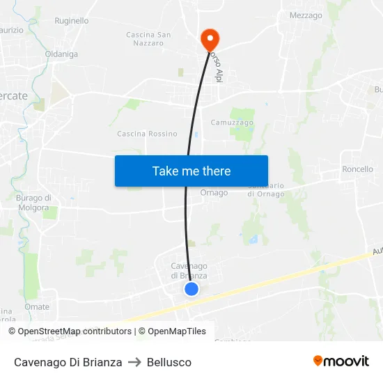 Cavenago di Brianza to Bellusco map