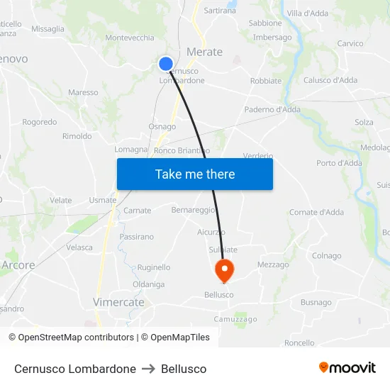Cernusco Lombardone to Bellusco map