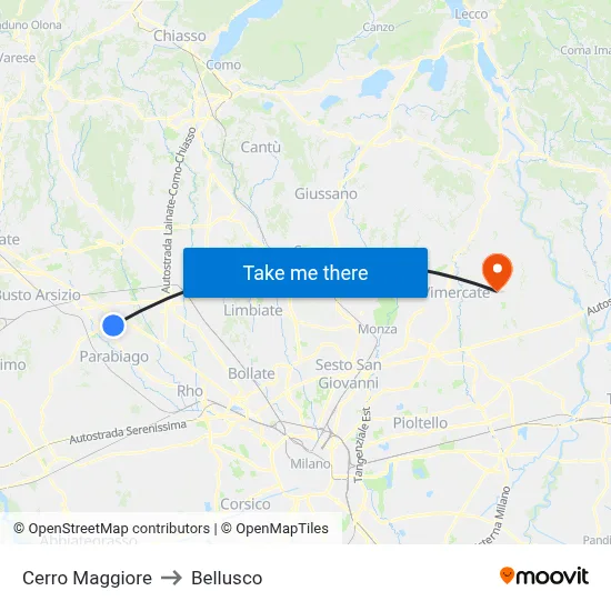 Cerro Maggiore to Bellusco map
