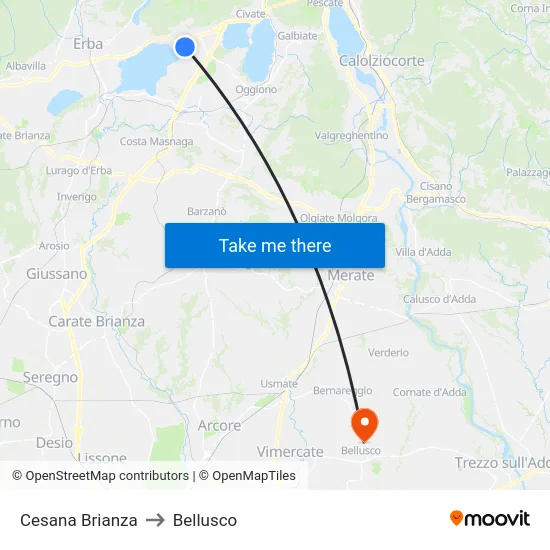 Cesana Brianza to Bellusco map