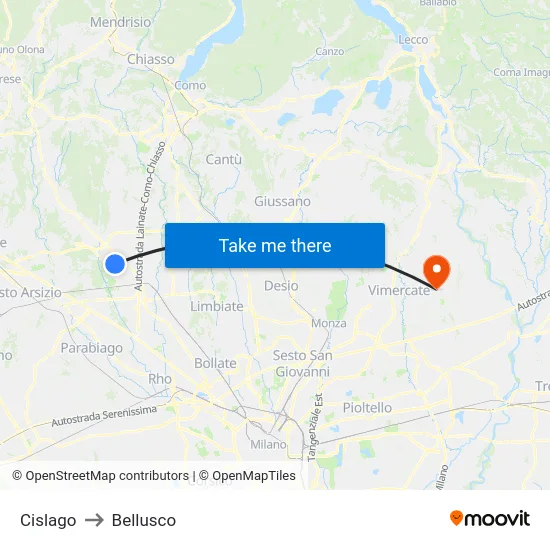Cislago to Bellusco map