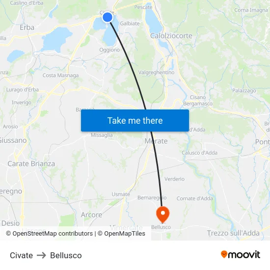 Civate to Bellusco map