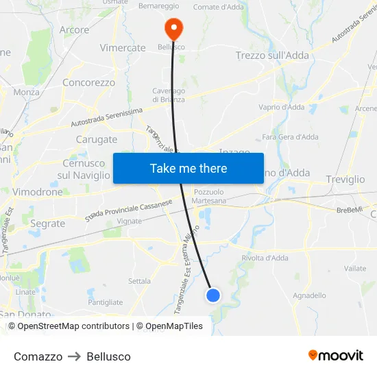 Comazzo to Bellusco map