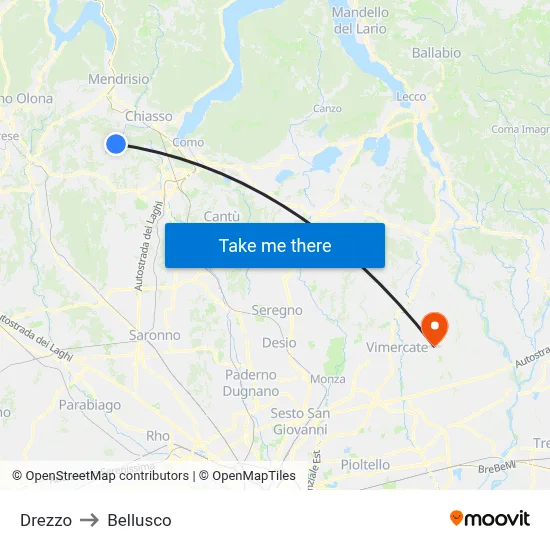 Drezzo to Bellusco map