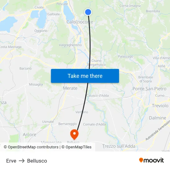 Erve to Bellusco map