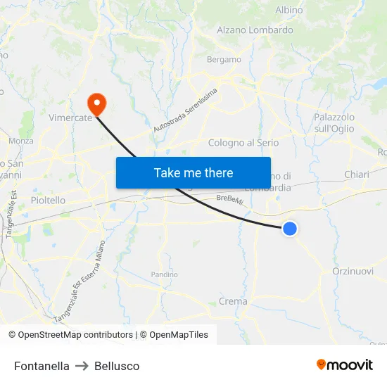 Fontanella to Bellusco map