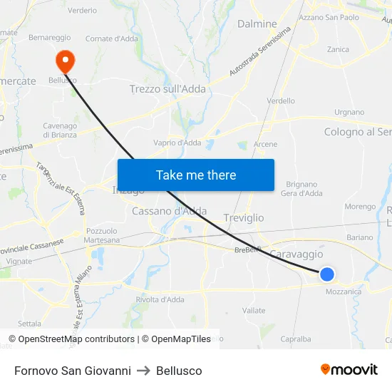 Fornovo San Giovanni to Bellusco map