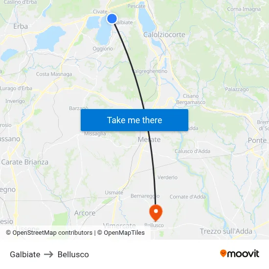 Galbiate to Bellusco map