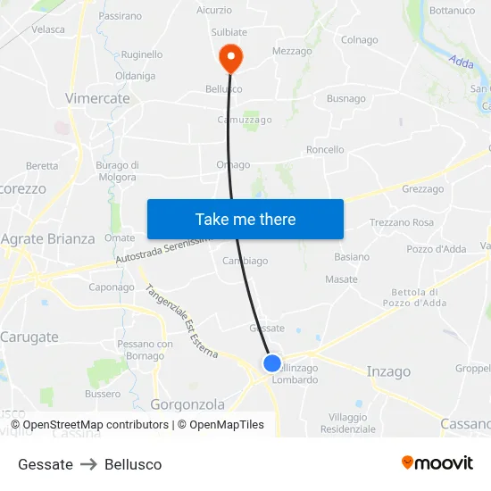 Gessate to Bellusco map