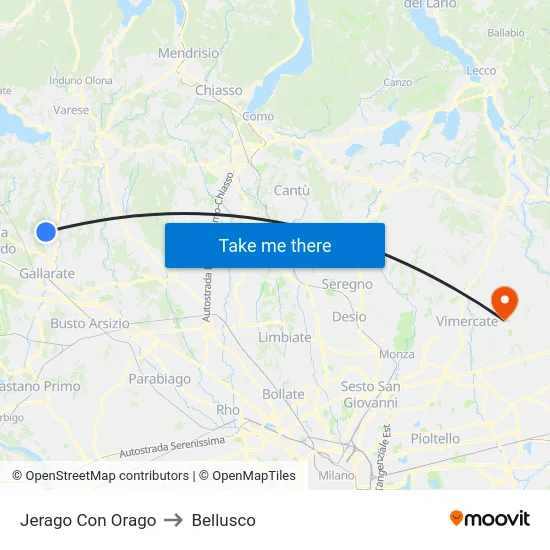 Jerago con Orago to Bellusco map
