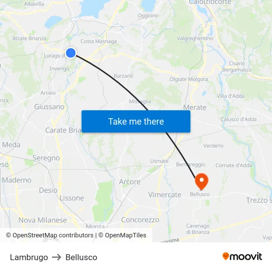 Lambrugo to Bellusco map