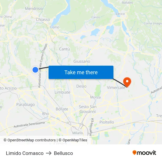 Limido Comasco to Bellusco map