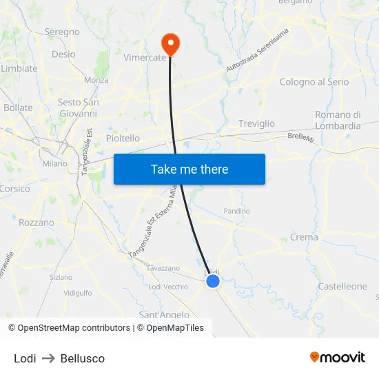 Lodi to Bellusco map