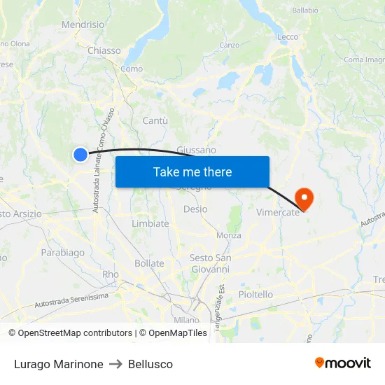 Lurago Marinone to Bellusco map