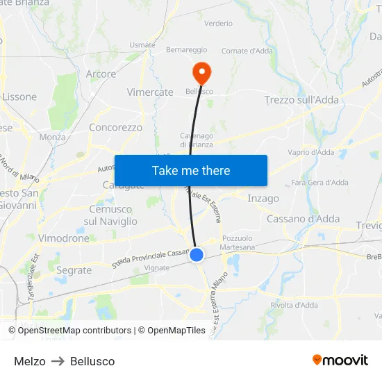 Melzo to Bellusco map