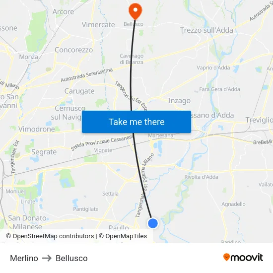 Merlino to Bellusco map