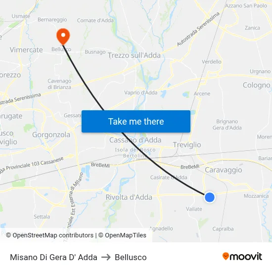 Misano di Gera d'Adda to Bellusco map