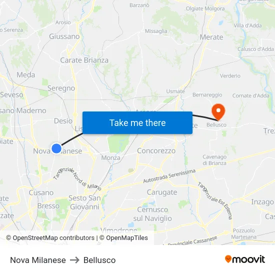 Nova Milanese to Bellusco map