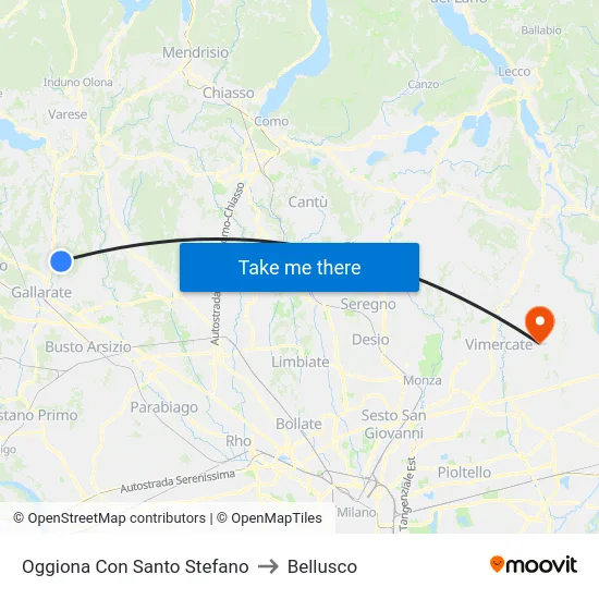 Oggiona Con Santo Stefano to Bellusco map