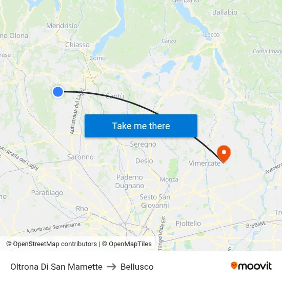 Oltrona di San Mamette to Bellusco map