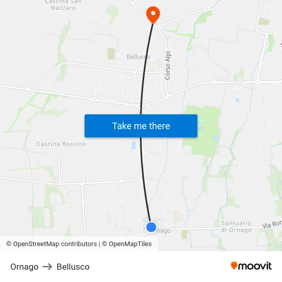 Ornago to Bellusco map