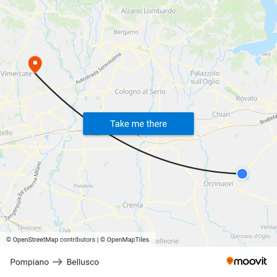 Pompiano to Bellusco map