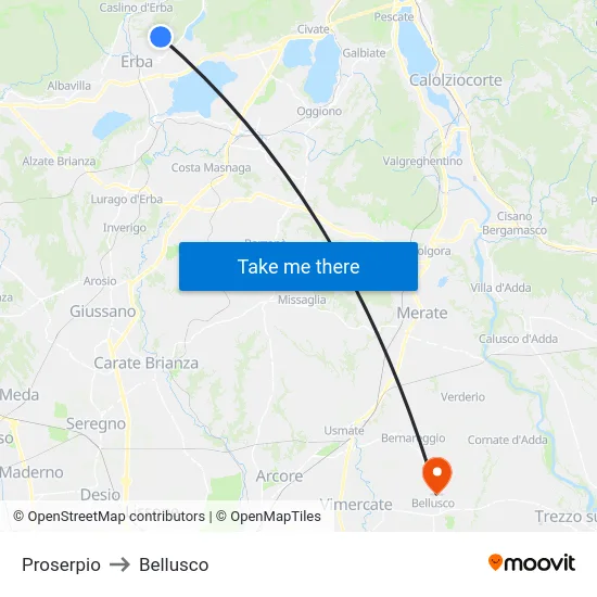 Proserpio to Bellusco map