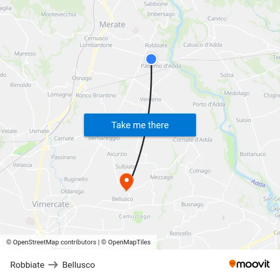 Robbiate to Bellusco map