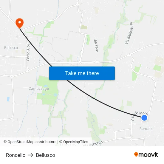 Roncello to Bellusco map