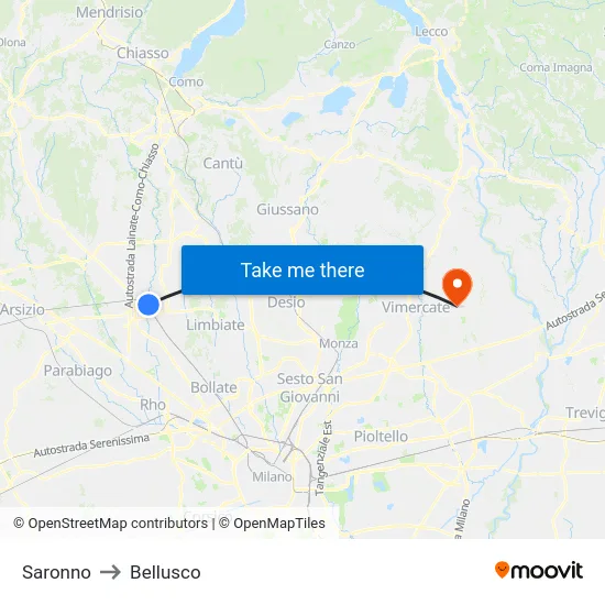 Saronno to Bellusco map