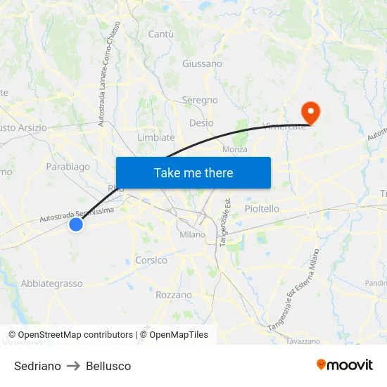 Sedriano to Bellusco map