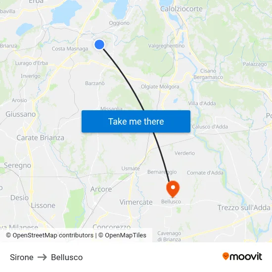 Sirone to Bellusco map