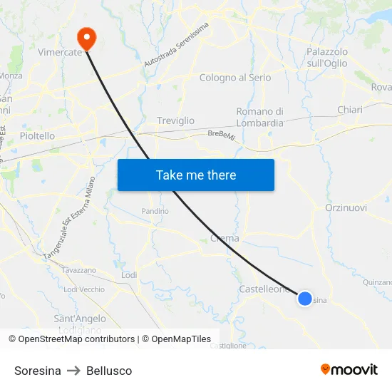 Soresina to Bellusco map