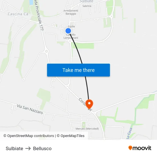 Sulbiate to Bellusco map