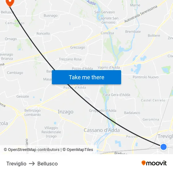 Treviglio to Bellusco map