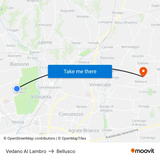 Vedano Al Lambro to Bellusco map