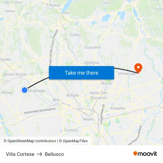 Villa Cortese to Bellusco map