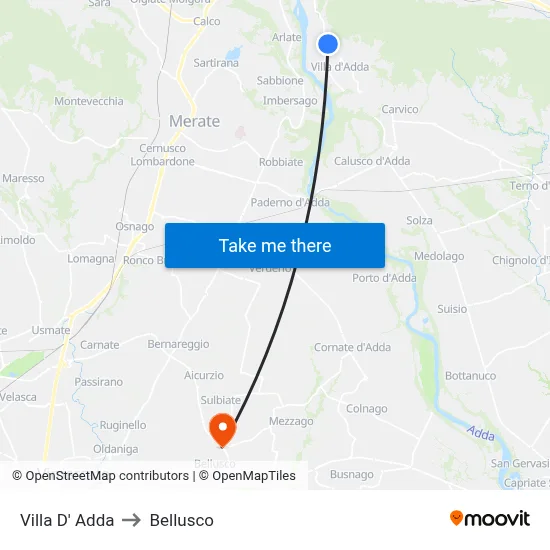 Villa D' Adda to Bellusco map
